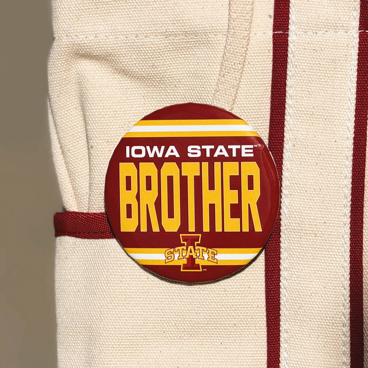 Iowa State Brother Pin 3-inch on bag
